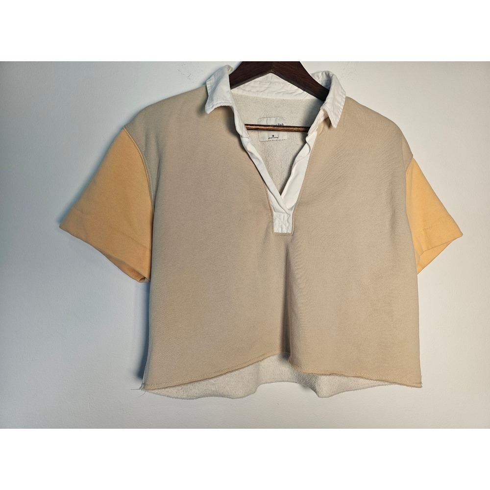 Preppy Abercrombie & Fitch Cropped Rugby Sweatshirt Womens M Tan Colorblock Polo